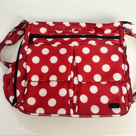 LUG Happy Camper Crimson Large Dot Crossbody Red Polka Dot Shoulder Bag Travel - Picture 2 of 15